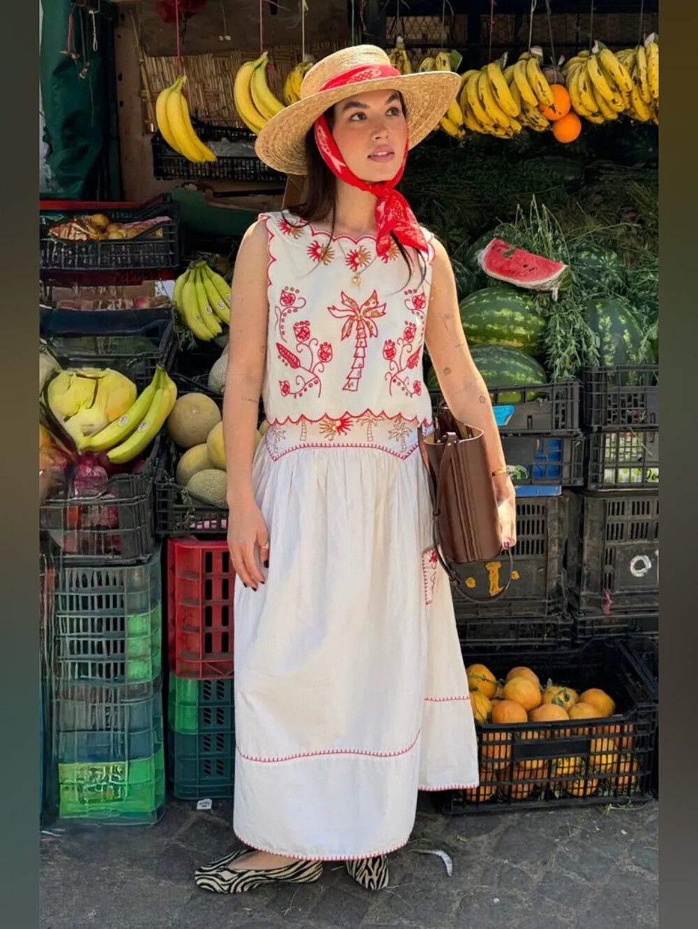 Never Fully Dressed Cream and Red Pollenca Top Size 4 (FLAW)